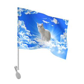 Флаг для автомобиля с принтом Кот в облаках в Тюмени, 100% полиэстер | Размер: 30*21 см | animals | cat | kitty | ангел | белый кот | блики | взгляд кота | глаза кота | животные | киска | кот | котейка | котенок | котик | кошак | кошка | лучи | мордочка | небесный | небо | облака | пейзаж | питомец