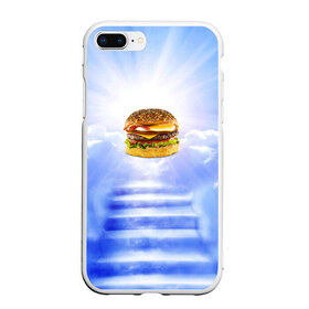 Чехол для iPhone 7Plus/8 Plus матовый с принтом Райский бургер в Тюмени, Силикон | Область печати: задняя сторона чехла, без боковых панелей | food | hamburger | hot dog | ангел | блики | булка | булочка | бургер | бутерброд | вкусняшки | гамбургер | еда | котлета | лестница | лучи | небесный | небо | обжора | облака | пейзаж | природа | рай | сендвич