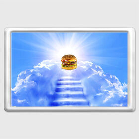 Магнит 45*70 с принтом Райский бургер в Тюмени, Пластик | Размер: 78*52 мм; Размер печати: 70*45 | food | hamburger | hot dog | ангел | блики | булка | булочка | бургер | бутерброд | вкусняшки | гамбургер | еда | котлета | лестница | лучи | небесный | небо | обжора | облака | пейзаж | природа | рай | сендвич