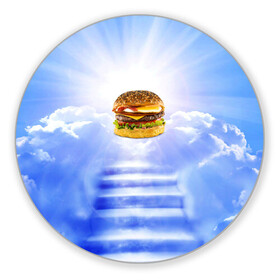 Коврик для мышки круглый с принтом Райский бургер в Тюмени, резина и полиэстер | круглая форма, изображение наносится на всю лицевую часть | Тематика изображения на принте: food | hamburger | hot dog | ангел | блики | булка | булочка | бургер | бутерброд | вкусняшки | гамбургер | еда | котлета | лестница | лучи | небесный | небо | обжора | облака | пейзаж | природа | рай | сендвич