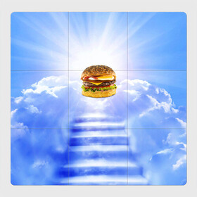 Магнитный плакат 3Х3 с принтом Райский бургер в Тюмени, Полимерный материал с магнитным слоем | 9 деталей размером 9*9 см | Тематика изображения на принте: food | hamburger | hot dog | ангел | блики | булка | булочка | бургер | бутерброд | вкусняшки | гамбургер | еда | котлета | лестница | лучи | небесный | небо | обжора | облака | пейзаж | природа | рай | сендвич