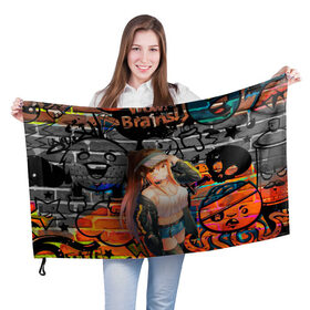 Флаг 3D с принтом Аниме девушка в Тюмени, 100% полиэстер | плотность ткани — 95 г/м2, размер — 67 х 109 см. Принт наносится с одной стороны | anime | girl | аниме | граффити | девушка | тян
