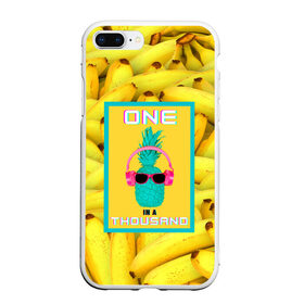 Чехол для iPhone 7Plus/8 Plus матовый с принтом Ананас и бананы в Тюмени, Силикон | Область печати: задняя сторона чехла, без боковых панелей | 3d | ананас | бананы | бирюзовый | единственный | желтый | надпись | наушники | один | один на тысячу | одна на тысячу | очки | полная запечатка | розовый | самовыражение