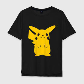 Мужская футболка хлопок Oversize с принтом PIKACHU в Тюмени, 100% хлопок | свободный крой, круглый ворот, “спинка” длиннее передней части | anime | manga | pika pika | pikachu | pokemon | аниме | желтый | мультфильм | пика пика | пикачу | покемоны | япония