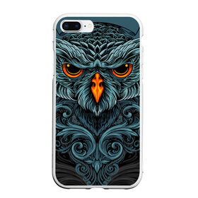 Чехол для iPhone 7Plus/8 Plus матовый с принтом Ornament Owl в Тюмени, Силикон | Область печати: задняя сторона чехла, без боковых панелей | арт | глаза | животные | обложка | орнамент | перья | птица | рисунок | рок | сова | татуировки