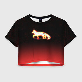 Женская футболка Crop-top 3D с принтом Светящаяся лиса в Тюмени, 100% полиэстер | круглая горловина, длина футболки до линии талии, рукава с отворотами | fox | арт | животные | лиса