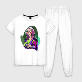 Женская пижама хлопок с принтом Мадонна в Тюмени, 100% хлопок | брюки и футболка прямого кроя, без карманов, на брюках мягкая резинка на поясе и по низу штанин | 