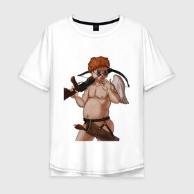 Мужская футболка хлопок Oversize с принтом Меткий стрелок в Тюмени, 100% хлопок | свободный крой, круглый ворот, “спинка” длиннее передней части | купидон | любовь