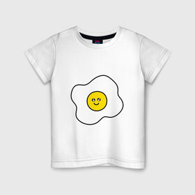 Детская футболка хлопок с принтом Яичница) в Тюмени, 100% хлопок | круглый вырез горловины, полуприлегающий силуэт, длина до линии бедер | Тематика изображения на принте: белок | еда | жаренное яйцо | желток | завтрак | обед | ужин | яйцо