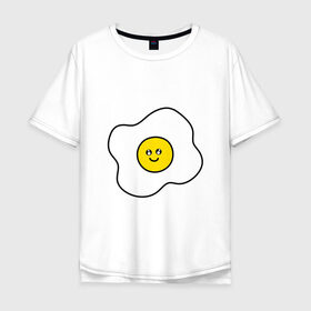 Мужская футболка хлопок Oversize с принтом Яичница) в Тюмени, 100% хлопок | свободный крой, круглый ворот, “спинка” длиннее передней части | белок | еда | жаренное яйцо | желток | завтрак | обед | ужин | яйцо