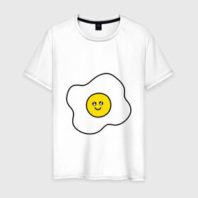 Мужская футболка хлопок с принтом Яичница) в Тюмени, 100% хлопок | прямой крой, круглый вырез горловины, длина до линии бедер, слегка спущенное плечо. | белок | еда | жаренное яйцо | желток | завтрак | обед | ужин | яйцо