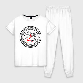 Женская пижама хлопок с принтом STRAY KIDS в Тюмени, 100% хлопок | брюки и футболка прямого кроя, без карманов, на брюках мягкая резинка на поясе и по низу штанин | bang chan | changbin | felix | han | hyunjin | i.n. | k pop | lee know | seungmin | skz | stray kids | идолы | к поп
