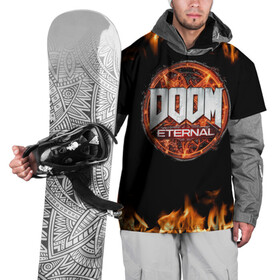 Накидка на куртку 3D с принтом DOOM Eternal в Тюмени, 100% полиэстер |  | Тематика изображения на принте: doom eternal | дум | игра | компьютерная | логотип | надпись | огненный | огонь | подарок | пожар | символ | фанату | черный