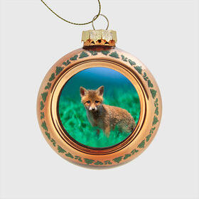 Стеклянный ёлочный шар с принтом маленький лисенок в Тюмени, Стекло | Диаметр: 80 мм | fox | foxy | животное | звери | лиса | лисенок | лисичка | милая | рыжая | фокс