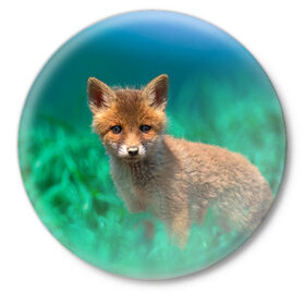 Значок с принтом маленький лисенок в Тюмени,  металл | круглая форма, металлическая застежка в виде булавки | fox | foxy | животное | звери | лиса | лисенок | лисичка | милая | рыжая | фокс