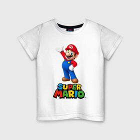 Детская футболка хлопок с принтом Super Mario в Тюмени, 100% хлопок | круглый вырез горловины, полуприлегающий силуэт, длина до линии бедер | видеоигра | игра | марио | персонаж