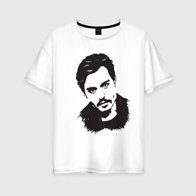 Женская футболка хлопок Oversize с принтом Джонни Депп в Тюмени, 100% хлопок | свободный крой, круглый ворот, спущенный рукав, длина до линии бедер
 | актер | голливуд | джонни депп | знаменитость | кино | фильмы