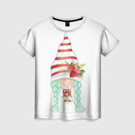 Женская футболка 3D с принтом Добрый гномик в Тюмени, 100% полиэфир ( синтетическое хлопкоподобное полотно) | прямой крой, круглый вырез горловины, длина до линии бедер | Тематика изображения на принте: влюбленные | гномик | день валентина | парные | парочки | праздник | шарик