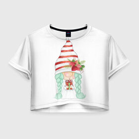 Женская футболка Crop-top 3D с принтом Добрый гномик в Тюмени, 100% полиэстер | круглая горловина, длина футболки до линии талии, рукава с отворотами | влюбленные | гномик | день валентина | парные | парочки | праздник | шарик