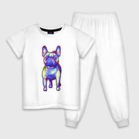 Детская пижама хлопок с принтом Французский бульдог акварель в Тюмени, 100% хлопок |  брюки и футболка прямого кроя, без карманов, на брюках мягкая резинка на поясе и по низу штанин
 | Тематика изображения на принте: art | bulldog | colorful | dog | france | french | illustration | watercolor | акварельный | акварелью | арт | брызги | бульдожик | бульдожка | иллюстрация | краски | пес | песик | порода | разводы | разноцветный | рисунок | собака