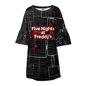 Детское платье 3D с принтом Five Nights At Freddy в Тюмени, 100% полиэстер | прямой силуэт, чуть расширенный к низу. Круглая горловина, на рукавах — воланы | Тематика изображения на принте: 5 ночей с фредди | five nights at freddys | fnaf | игра | игрок | книга | логотип | пиццерия | подарок | страшилка | схема | фнаф | фредди