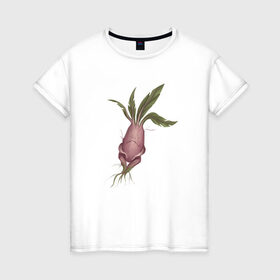 Женская футболка хлопок с принтом Мандрагора в Тюмени, 100% хлопок | прямой крой, круглый вырез горловины, длина до линии бедер, слегка спущенное плечо | корни | листочки | растение | фэнтези