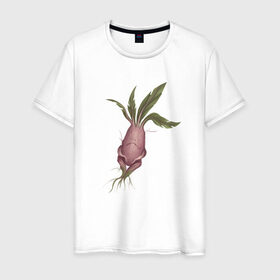 Мужская футболка хлопок с принтом Мандрагора в Тюмени, 100% хлопок | прямой крой, круглый вырез горловины, длина до линии бедер, слегка спущенное плечо. | Тематика изображения на принте: корни | листочки | растение | фэнтези