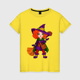 Женская футболка хлопок с принтом Ведьмочка в Тюмени, 100% хлопок | прямой крой, круглый вырез горловины, длина до линии бедер, слегка спущенное плечо | witch | wizard | ведьмочка | волшебница | колдунья