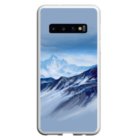 Чехол для Samsung Galaxy S10 с принтом Серо-голубые горы в Тюмени, Силикон | Область печати: задняя сторона чехла, без боковых панелей | арт | горы | живопись | кистью | краски | пейзаж | рисунок | серый