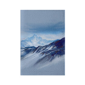 Обложка для паспорта матовая кожа с принтом Серо-голубые горы в Тюмени, натуральная матовая кожа | размер 19,3 х 13,7 см; прозрачные пластиковые крепления | арт | горы | живопись | кистью | краски | пейзаж | рисунок | серый