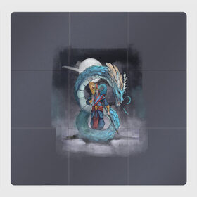 Магнитный плакат 3Х3 с принтом Владыка моря в Тюмени, Полимерный материал с магнитным слоем | 9 деталей размером 9*9 см | dragon | magic | smoke | staff | владыка | дракон | дымка | жезл | магия