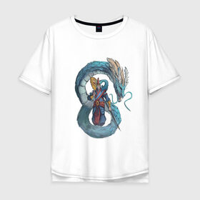 Мужская футболка хлопок Oversize с принтом Царь морей в Тюмени, 100% хлопок | свободный крой, круглый ворот, “спинка” длиннее передней части | dragon | magic | smoke | staff | владыка | дракон | дымка | жезл | магия