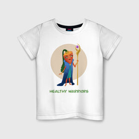 Детская футболка хлопок с принтом Здоровые воины в Тюмени, 100% хлопок | круглый вырез горловины, полуприлегающий силуэт, длина до линии бедер | Тематика изображения на принте: здоровье | маг | морковь | овощи | оранжевый