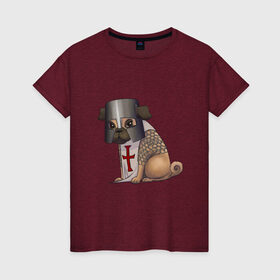 Женская футболка хлопок с принтом Сэр мопс в Тюмени, 100% хлопок | прямой крой, круглый вырез горловины, длина до линии бедер, слегка спущенное плечо | крестоносец | мопс | пёс | собака | тамплиер