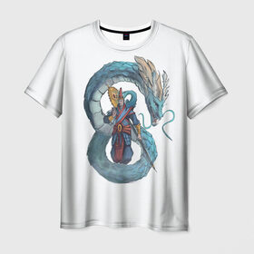 Мужская футболка 3D с принтом Sea magic в Тюмени, 100% полиэфир | прямой крой, круглый вырез горловины, длина до линии бедер | dragon | magic | smoke | staff | владыка | дракон | дымка | жезл | магия