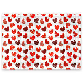 Поздравительная открытка с принтом Сердца в Тюмени, 100% бумага | плотность бумаги 280 г/м2, матовая, на обратной стороне линовка и место для марки
 | день влюбленных | любовь | сердца | сердца в тетради | текстура | тетрадная клетка
