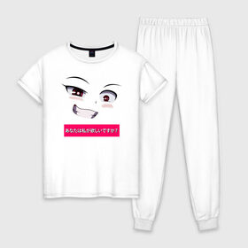 Женская пижама хлопок с принтом Аниме личико в Тюмени, 100% хлопок | брюки и футболка прямого кроя, без карманов, на брюках мягкая резинка на поясе и по низу штанин | аниме | ахегао | иероглиф | лицо | японские | японский