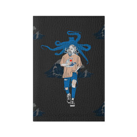 Обложка для паспорта матовая кожа с принтом Владыка моря в Тюмени, натуральная матовая кожа | размер 19,3 х 13,7 см; прозрачные пластиковые крепления | волна | кеды | мода | море | осьминог | синий | черный | япония