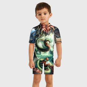 Детский купальный костюм 3D с принтом Ктулху / Лавкрафт в Тюмени, Полиэстер 85%, Спандекс 15% | застежка на молнии на спине | lovecraft | говард филлипс лавкрафт | ктулху | лавкрафт | филлипс лавкрафт