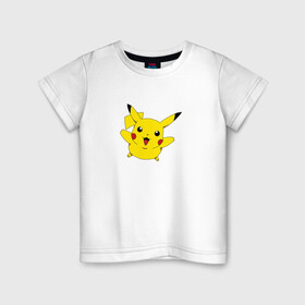 Детская футболка хлопок с принтом Пикачу в Тюмени, 100% хлопок | круглый вырез горловины, полуприлегающий силуэт, длина до линии бедер | Тематика изображения на принте: anime | pikachu | пикачу