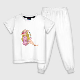 Детская пижама хлопок с принтом Варвара в Тюмени, 100% хлопок |  брюки и футболка прямого кроя, без карманов, на брюках мягкая резинка на поясе и по низу штанин
 | в шляпке | девушка | еда | кокетка | коктейль