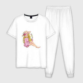 Мужская пижама хлопок с принтом Варвара в Тюмени, 100% хлопок | брюки и футболка прямого кроя, без карманов, на брюках мягкая резинка на поясе и по низу штанин
 | в шляпке | девушка | еда | кокетка | коктейль