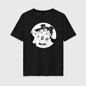 Женская футболка хлопок Oversize с принтом Dark moon в Тюмени, 100% хлопок | свободный крой, круглый ворот, спущенный рукав, длина до линии бедер
 | sailor moon | аниме | девушка | демон | клыки | луна | сейлор мун | суккуб | черно белый