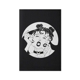 Обложка для паспорта матовая кожа с принтом Dark moon в Тюмени, натуральная матовая кожа | размер 19,3 х 13,7 см; прозрачные пластиковые крепления | sailor moon | аниме | девушка | демон | клыки | луна | сейлор мун | суккуб | черно белый