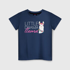 Детская футболка хлопок с принтом Little drama llama в Тюмени, 100% хлопок | круглый вырез горловины, полуприлегающий силуэт, длина до линии бедер | drama llama | family | family look | llama | детские | для всей семьи | лама | семейные | семья | фэмили лук