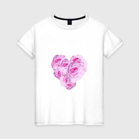 Женская футболка хлопок с принтом The Heart в Тюмени, 100% хлопок | прямой крой, круглый вырез горловины, длина до линии бедер, слегка спущенное плечо | нежность | роза | розовое сердце | розовый принт | розы | романтика | сердечко | сердце