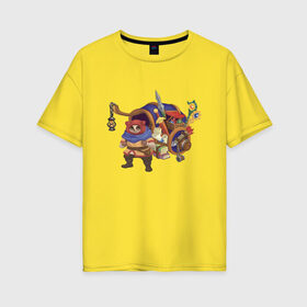 Женская футболка хлопок Oversize с принтом Торговец в Тюмени, 100% хлопок | свободный крой, круглый ворот, спущенный рукав, длина до линии бедер
 | енот | книги | магазин | меч | оружие | панцирь | свитки | торговец | фэнтези