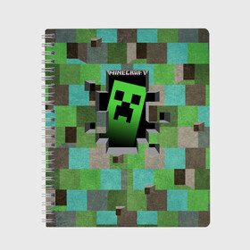 Тетрадь с принтом Minecraft в Тюмени, 100% бумага | 48 листов, плотность листов — 60 г/м2, плотность картонной обложки — 250 г/м2. Листы скреплены сбоку удобной пружинной спиралью. Уголки страниц и обложки скругленные. Цвет линий — светло-серый
 | minecraft | видеоигры | зеленый человечек | майнкрафт | пикселы