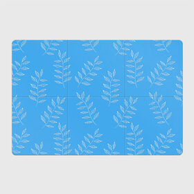 Магнитный плакат 3Х2 с принтом Белые листья на голубом фоне в Тюмени, Полимерный материал с магнитным слоем | 6 деталей размером 9*9 см | 8 марта | summer | белый | ботаническая иллюстрация | весна | веточки | лето | листья | любовь | праздник | принт | природа | растения