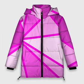 Женская зимняя куртка 3D с принтом Осколки розового стекла в Тюмени, верх — 100% полиэстер; подкладка — 100% полиэстер; утеплитель — 100% полиэстер | длина ниже бедра, силуэт Оверсайз. Есть воротник-стойка, отстегивающийся капюшон и ветрозащитная планка. 

Боковые карманы с листочкой на кнопках и внутренний карман на молнии | 2021 | геометрия | зеркало | лето | осколок | розовый | треугольники